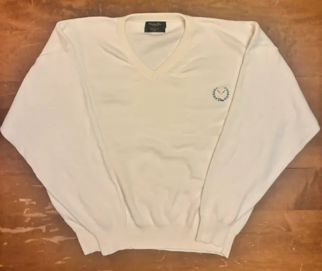Christian Dior Monsieur V-Neck Sweater Size XL White Cotton Golf Logo