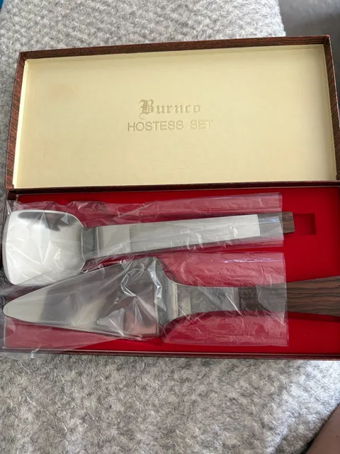 Burnco Hostess Set Vintage Stainless Steel Wood Handle