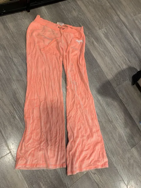 Y2k Victoria's Secret Pink Velour Sweatpants Size S Orange Tie Dye Flare