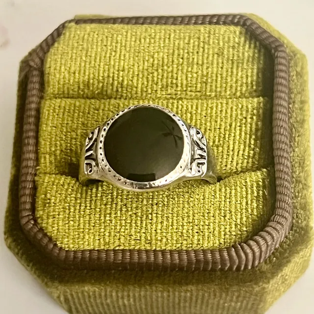 Vintage Black Onyx Signet Ring Titanium Steel Silver Ring Size 9