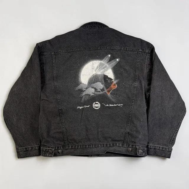 Vintage 1997 Butterfield Stage Jim Yellowhawk Buffalo Spirit Denim Jacket L