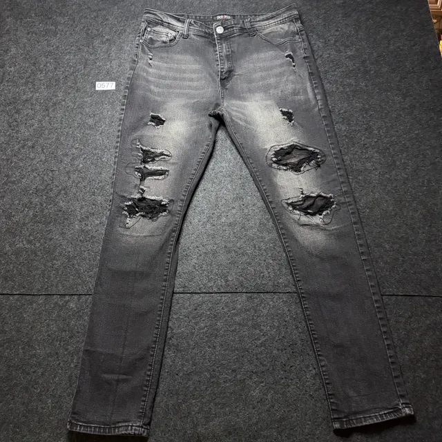 Encrypted Distressed Slim Fit Jeans Grey Black