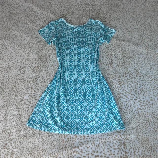 Joyous & Free Dress Size L Blue Geometric Print Beaded Neck