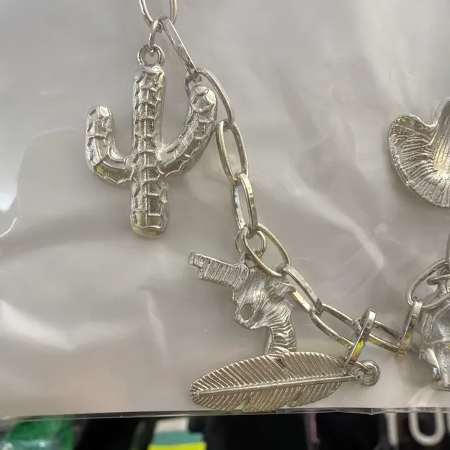 Unbranded Western Charm Necklace Silver Tone Cactus Gun Feather