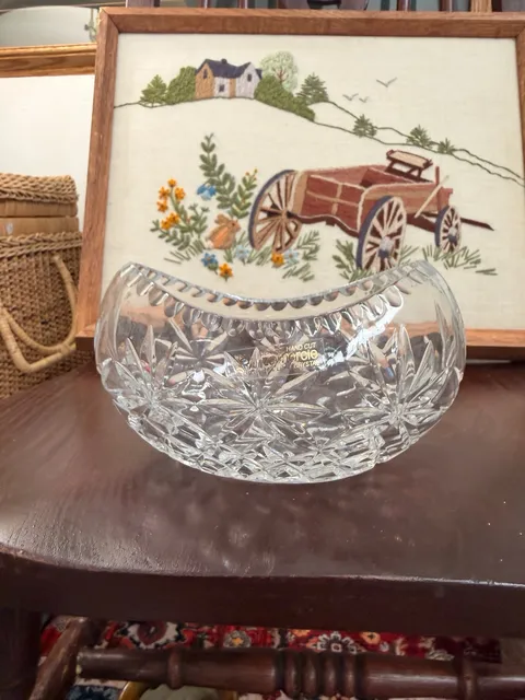 Vintage Zawiercie Genuine Hand Cut Lead Crystal Kidney Shaped Fruit Bowl Poland