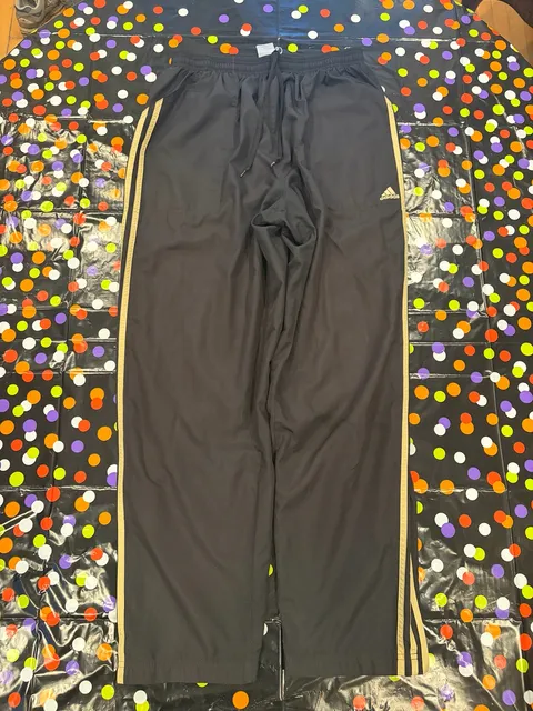 Adidas Climaproof Track Pants Size L Black Gold Striped