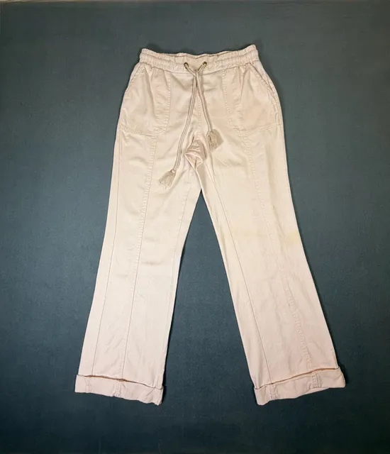 Cato Light Pink Linen Blend Pants XS Drawstring Wide Leg Coastal