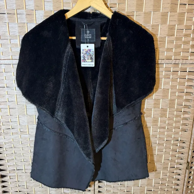 Clockhouse Faux Fur Suede Vest Size G Black Open Front Layering