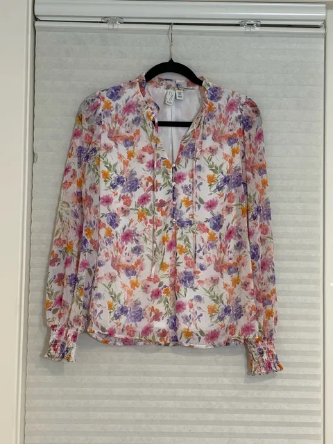 Joie Floral Chiffon Blouse Size XS Long Sleeve V-Neck