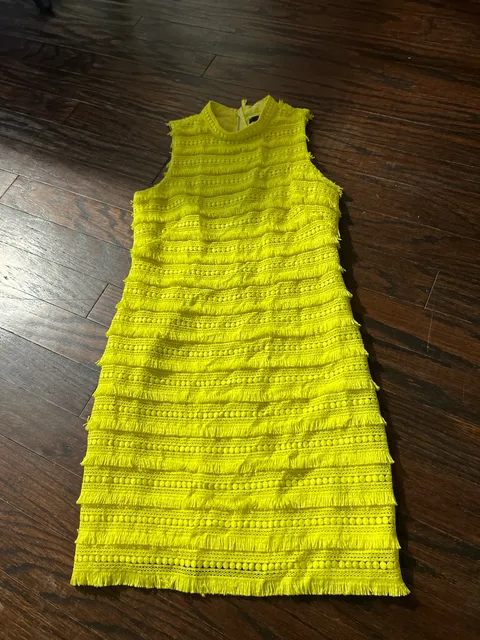 J. Crew Fringe Lace Sheath Dress Size 0 Citron Yellow Sleeveless