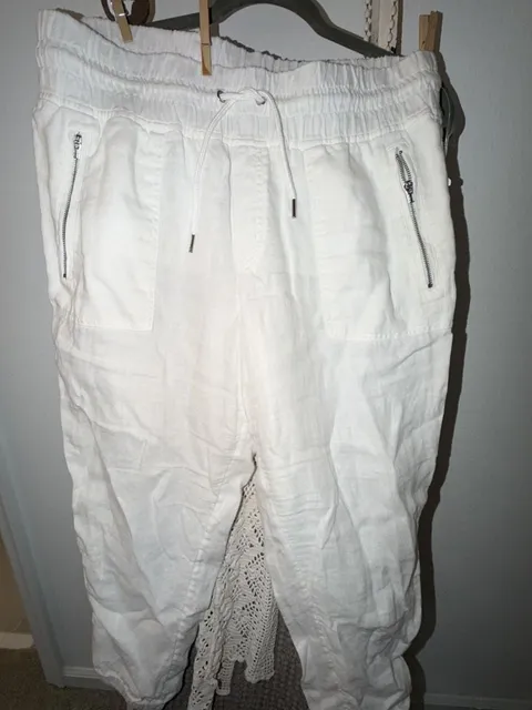 Athleta Cabo Linen Joggers Size 12/P White Drawstring Pants