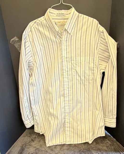 London Fog Men's 16.5 32/33 White/Blue Striped Dress Shirt Button Cotton Blend