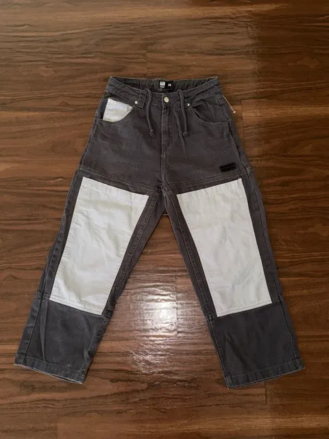 Afends Organics Carpenter Pants Size 28 Black Gray Contrast Knee Patches