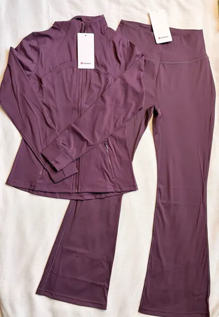 Lululemon Define Jacket & Yoga Pants Flared Size 10 Plum Purple Set