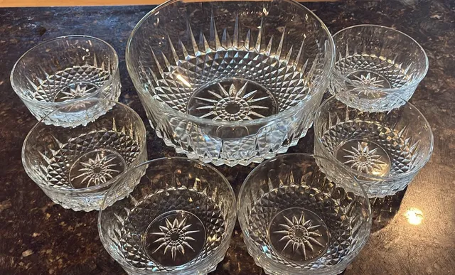 Arcoroc Diamant Salad Berry Serving Bowl Set 7 Piece Clear Glass