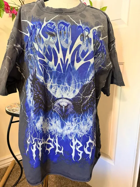 First Row Graphic Rhinestone Eagle T-Shirt Vintage Wash