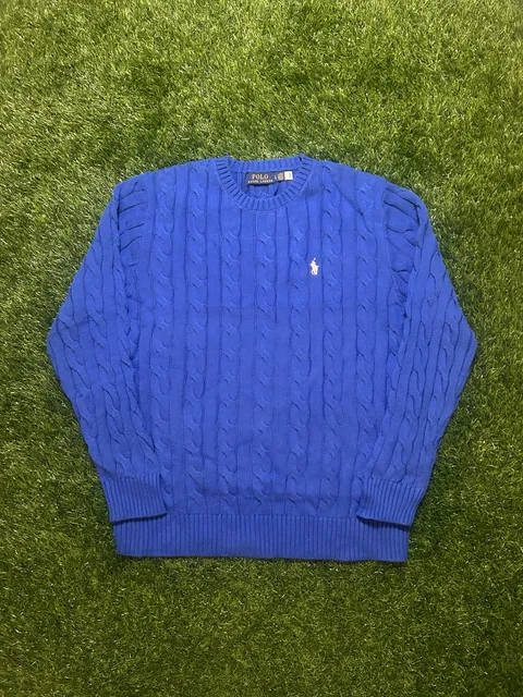 Polo Ralph Lauren Cable Knit Crewneck Sweater Size M Blue