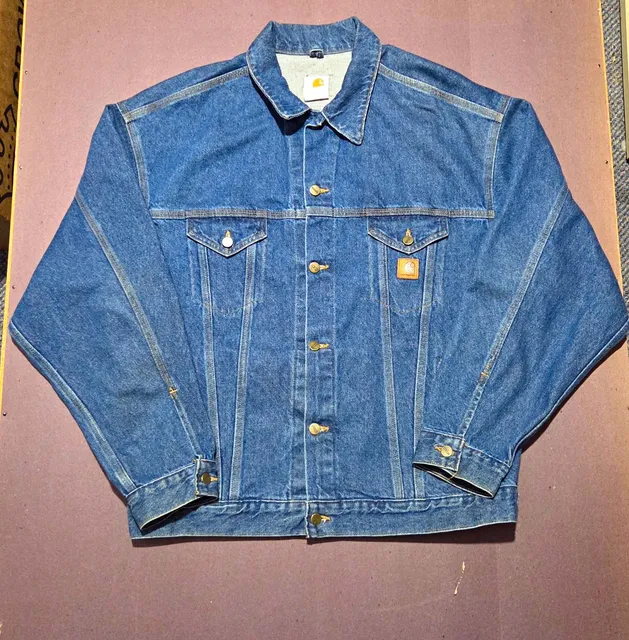 Carhartt J12 DST Blue Denim Jacket Button Front Point Collar Men's XLT Tall