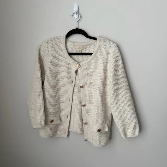 Greige Cardigan Size M Off-White Gold Button Knit Sweater
