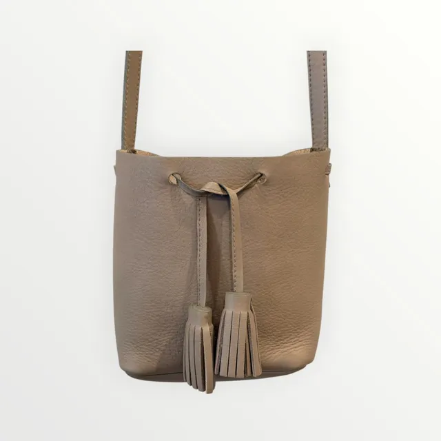 Shaffer Los Angeles Greta Bucket Bag Taupe Brown Leather