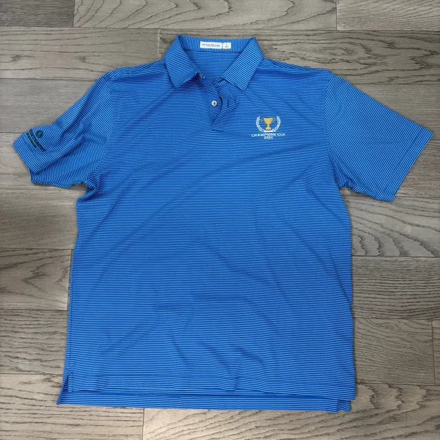 Peter Millar Champions Cup 2024 Golf Polo Shirt Size L Blue Striped