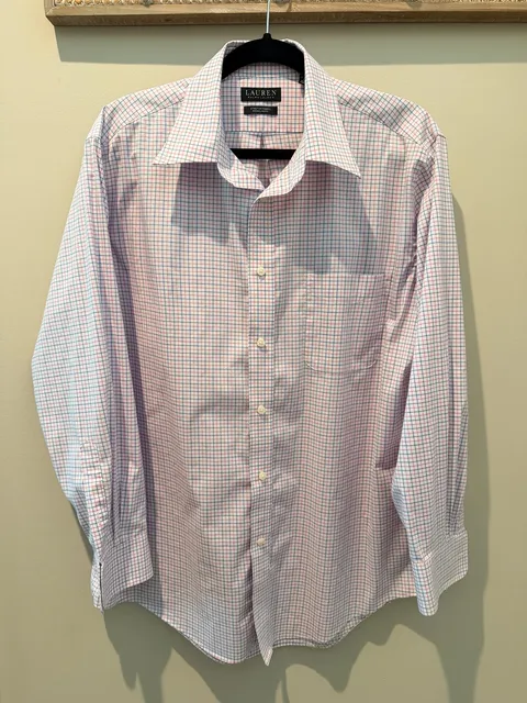 Lauren Ralph Lauren Dress Shirt Size 16.5 32/33 Plaid Stretch Regular Fit