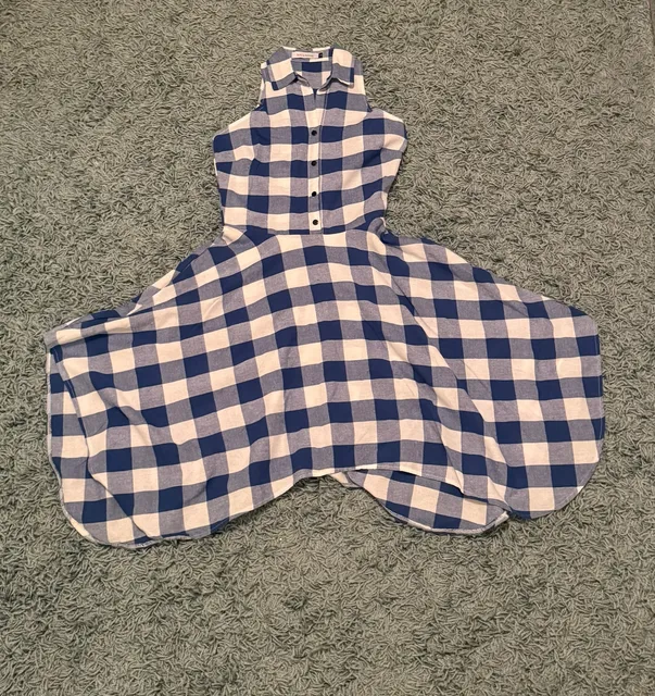 Nikvashe Blue White Plaid Halter Dress Size S