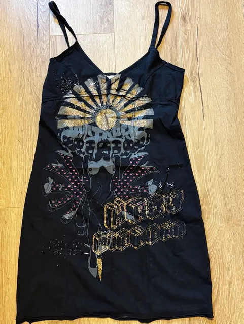 Diesel Black Graphic Glitter Cami Mini Dress Y2K Punk Grunge XL