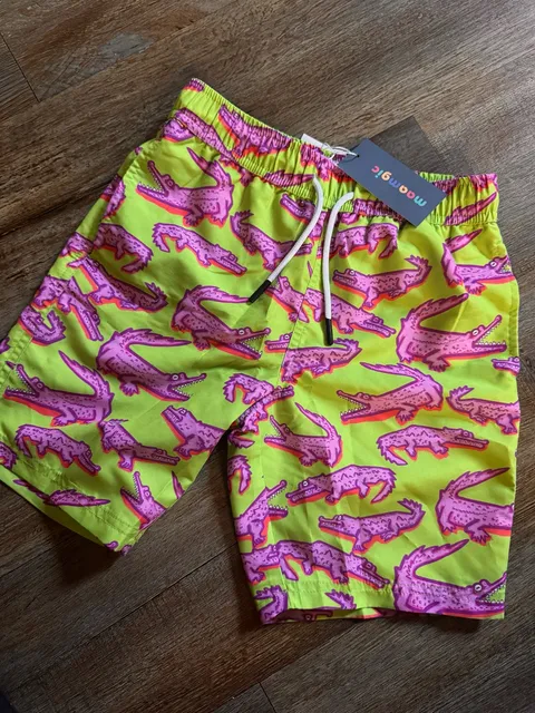 Maamgic Crocodile Print Swim Trunks Size 8 Green Pink
