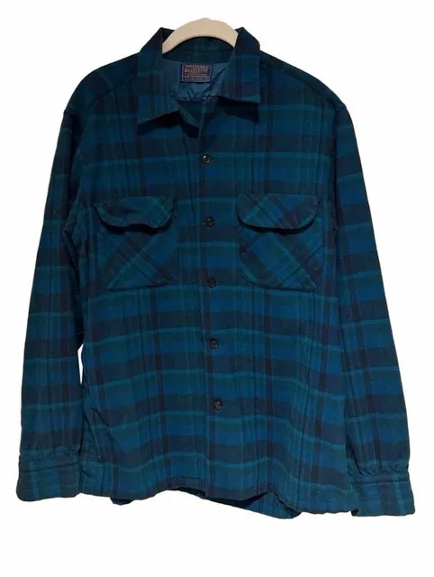 Pendleton Wool Shirt Size M Blue Plaid Virgin Wool Flannel