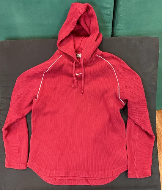 Nike Vintage Ribbed Hoodie Size L Red White Piping