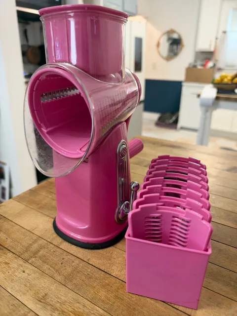 Pukomc Rotary Cheese Grater with Handle, Pink, 5 Blades, Suction ...,