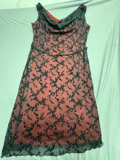 Rock & Candy Maxi Dress Red Black Mesh Overlay Floral Vintage 90s Y2K Goth
