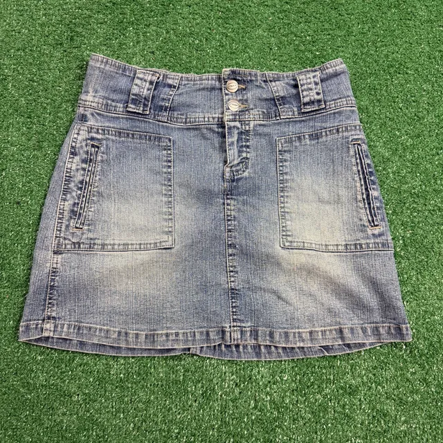 Steam Denim Skirt Size 5/6 Blue Ramie Cotton Blend Mini Cargo Y2K