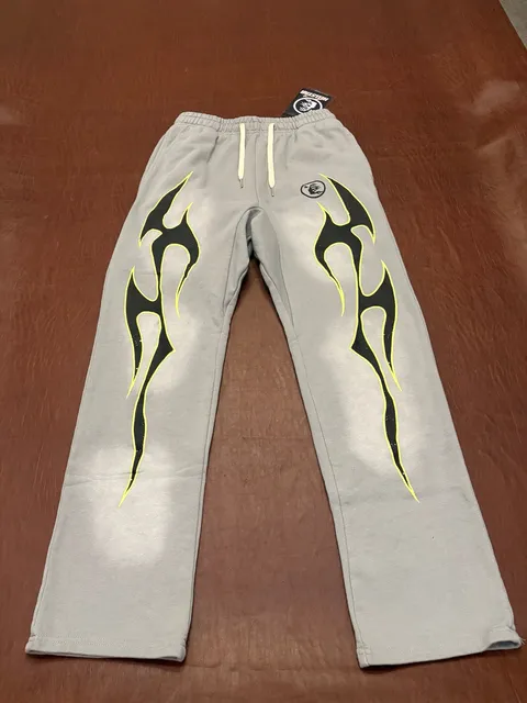 Hellstar Flame Sweatpants Grey Flame Graphic