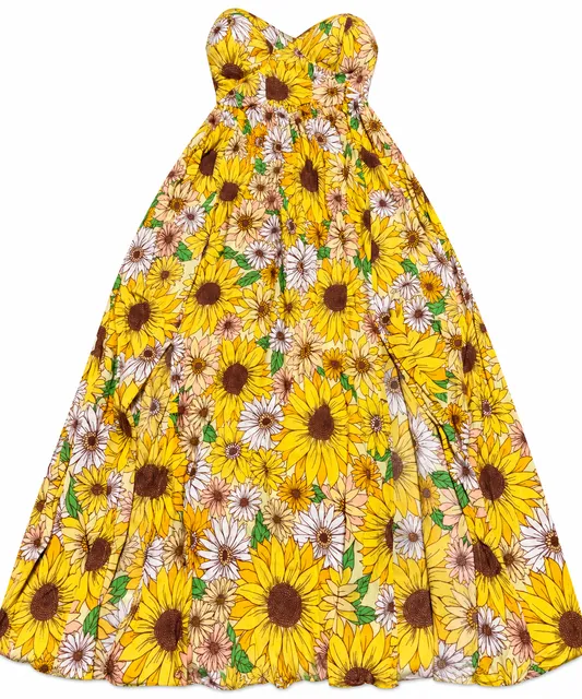 Jolie & Joy Sunflower Floral Midi Dress Size S Yellow Smocked Back Slit