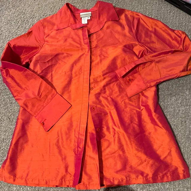 Coldwater Creek Silk Button-Up Shirt Size M Red