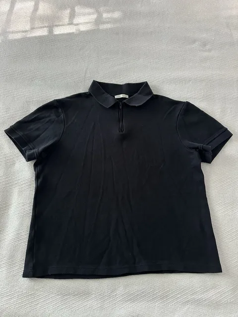 Zara Men Textured Short Sleeve Zip Polo Shirt Black Size M/L