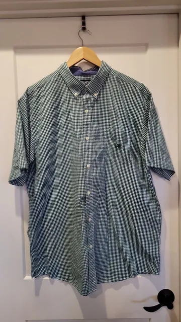 Chaps Men's Green and White Gingham Plaid Short Sleeve Button Down Shirt XXL, #1011