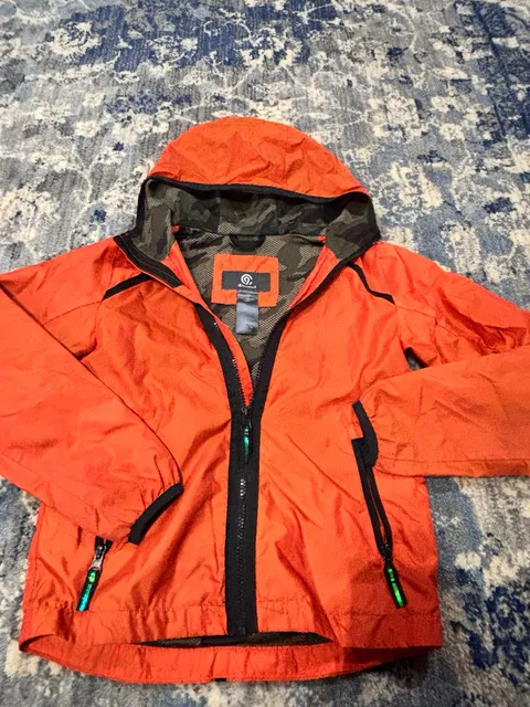 Champion C9 Jacket Size YS (6-7) Orange Camo Windbreaker Hooded