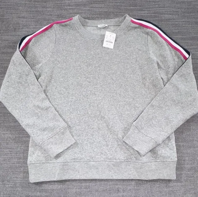 J.Crew Striped Sleeve Sweatshirt Size S Gray Heather Pullover