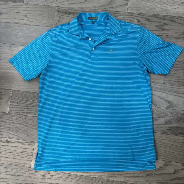Peter Millar Summer Comfort Stripe Polo Shirt Size L Blue White Golf