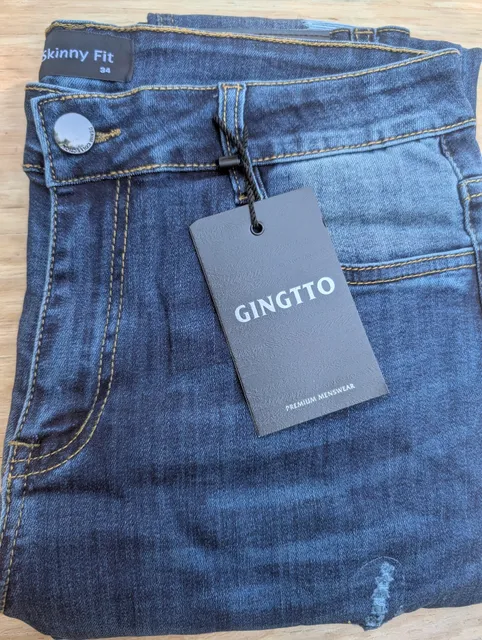 Casual Straight Industry Jeans Mens 35x34 Dark Wash Blue Smart Denim NEW