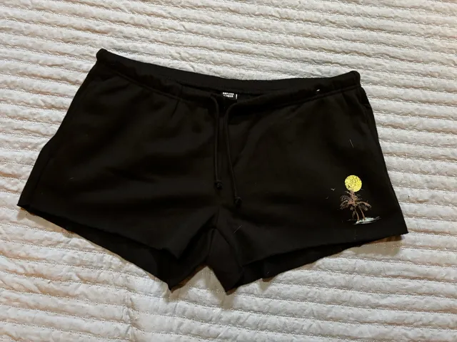 Refuge Fleece Miami Shorts Size XL Black Palm Tree Graphic