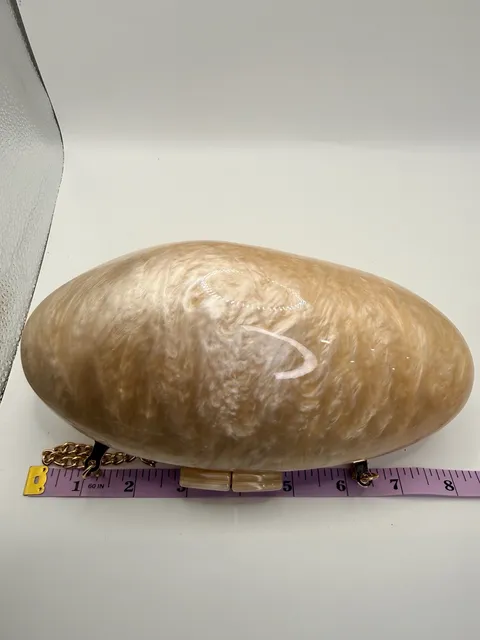 Acrylic Marble Oval Evening Clutch Bag Beige Gold
