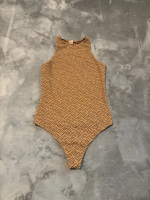 Fendi x Skims High Neck Bodysuit Size XS Brown Monogram