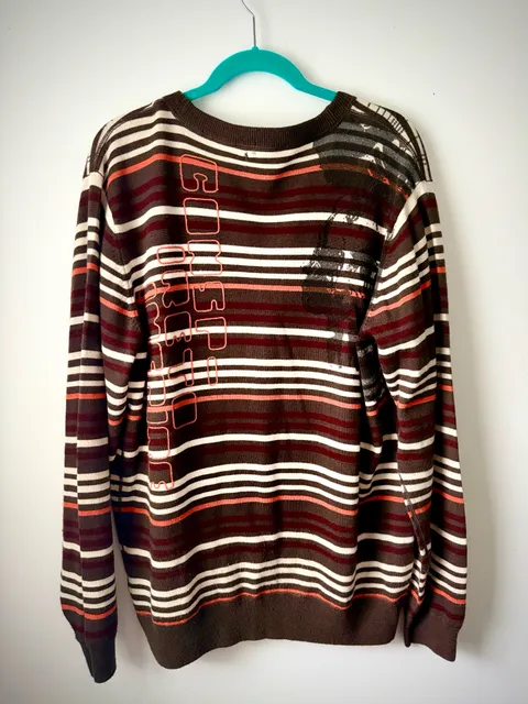 Vintage Artful Dodger Wool Striped Cardigan Sweater Mens XL Y2K Streetwear Brown