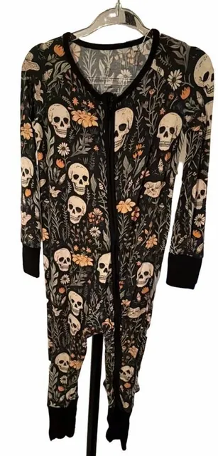 Bums & Roses Footless Romper Size 18-24M Skull Floral Bamboo Pajamas