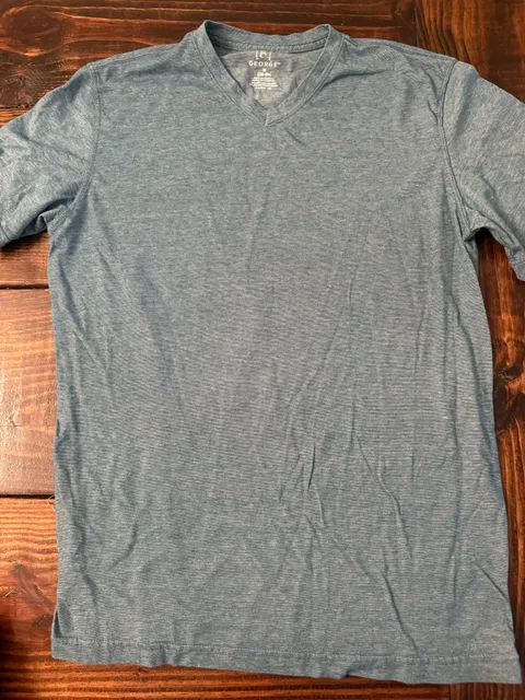 George V-Neck T-Shirt Size M Teal Blue Heather Short Sleeve Cotton Blend