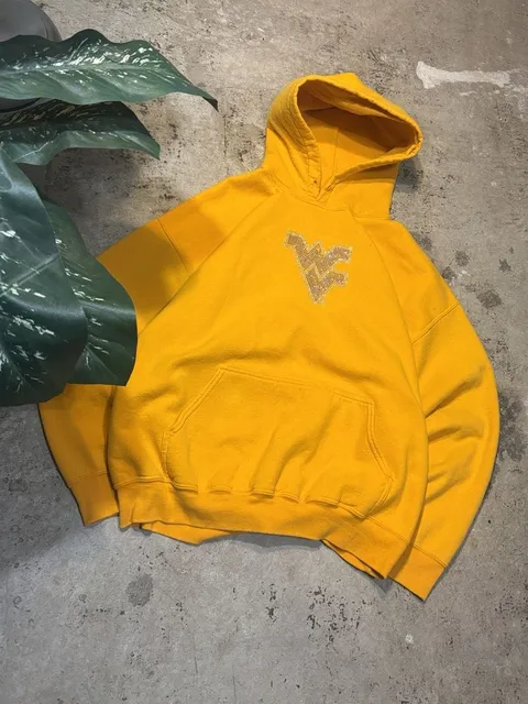 Gildan West Virginia WVU Rhinestone Logo Hoodie Size XL Yellow
